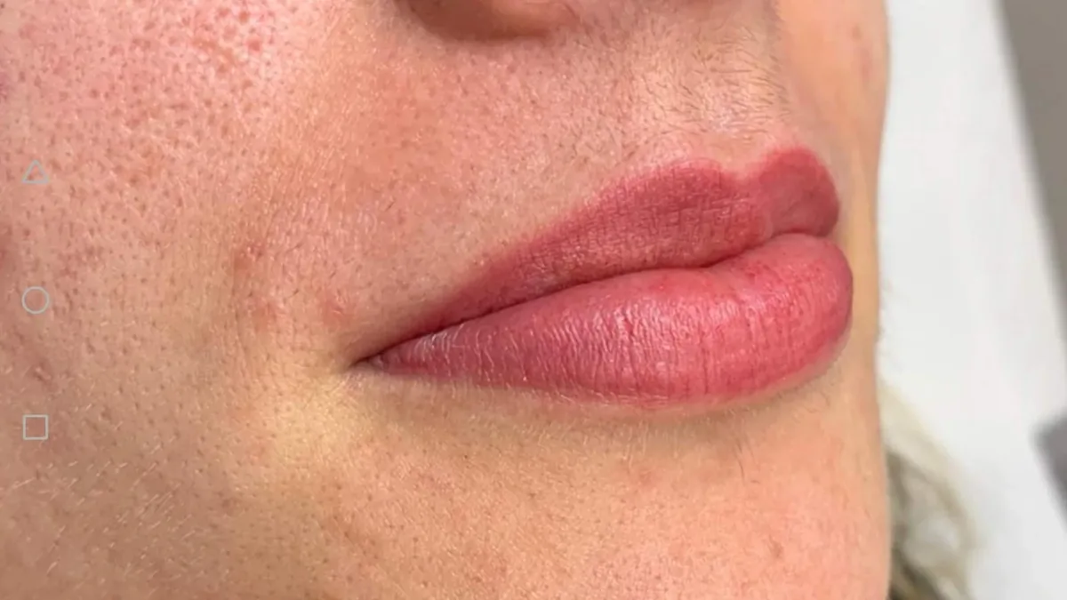 Le stesse labbra di profilo dopo la dermopigmentazione